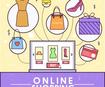 Online Shopping Design Elements Computer Goods Icons