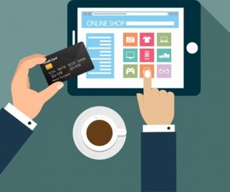 Online Shopping Poster Hand Holding Credit Card Icon