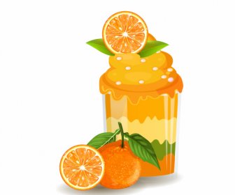 오렌지 컵 케 익 아이콘 밝은 다채로운 3d 스케치