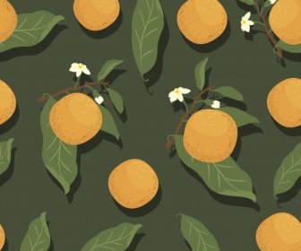 Orange Fruits Pattern Dark Classical Handdrawn Design