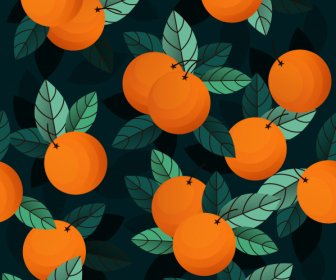 Orange Fruits Pattern Dark Colored Retro Design