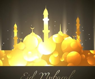 มัสยิดสีส้มเรืองแสงและสร้างสรรค์ Eid Mubarak อักษร