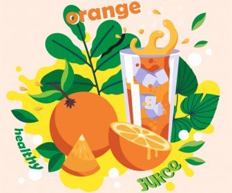 Orange Juice Advertising Banner Colorful Dynamic Classic Design