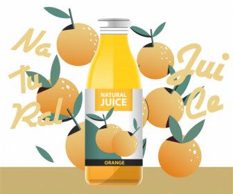 Orange Juice Advertising Banner Dynamic Flat Texts Fruits