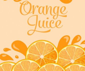 Orange Juice Advertising Banner Slices Splash Icons
