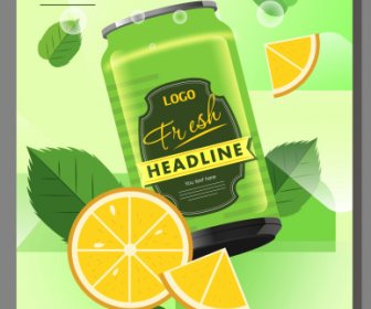 Orange Juice Advertising Poster Colored Flat Dynamic Sketch