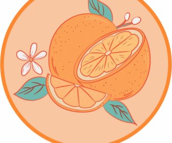 오렌지 라벨 템플릿 핸드그린 슬라이스 스케치 복고풍 디자인
