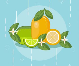 Orange Lemon Fruits Background Colorful Flat Classic Sketch