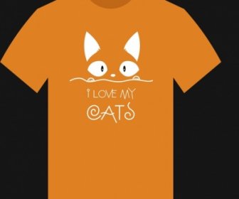 橙色 T 恤設計貓臉書法裝飾