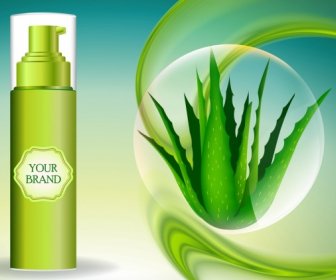 Organic Cosmetic Advertisement Aloe Sprayer Icons Ornament