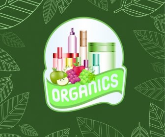 Organic Cosmetic Advertisement Green Leaves Backdrop Fruit Icons