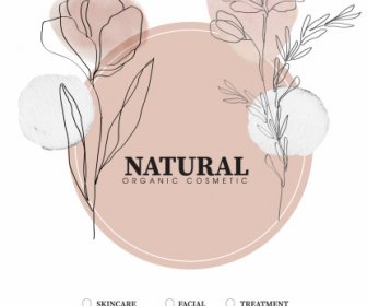 Organic Cosmetic Advertising Banner Handdrawn Floral Sketch