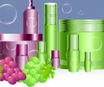 Organic Cosmetics Advertising Colorful 3d Decor Fruits Icons