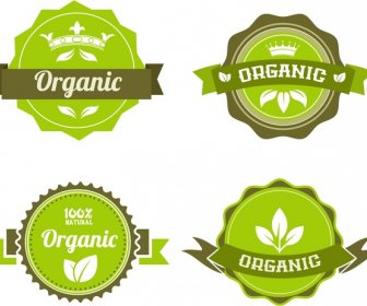 Organic Food Badges Collection In Green Circles