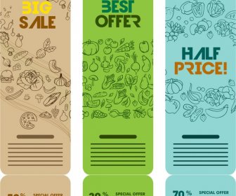 Organic Food Banners Design With Hand Drawn Style