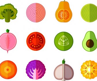 Organic Food Icons Illustration With Surface Cut Style
