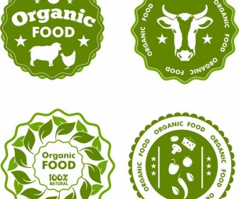 Organic Food Label Sets Circle Design In Green