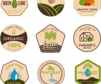 Organic Food Label Templates Retro Flat Geometric Shapes