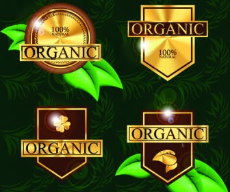 Organic Food Labels With Green Leaf Vector