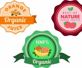 Organic Fruit Juice Badges Colorful Circle Decoration