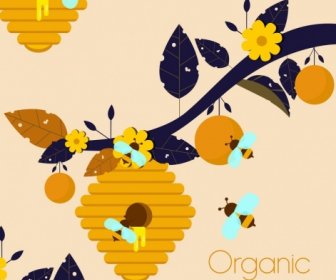 Madu Organik Latar Belakang Beehive Bunga Cabang Ikon