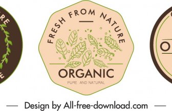 Organic Labels Templates Flat Handdrawn Leaves Circle Shapes