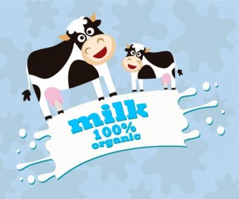 Promozione Del Latte Biologico Banner Schizzi Vacche Da Latte Decorazione