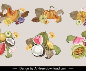 Organic Products Icons Colorful Retro Handdrawn Sketch