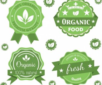 Organic Seals Sets Green Ornament Leaf Star Icons