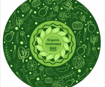 ícones De Handdrawn Fundo Vegetal Orgânica Verde Decoração Desenho