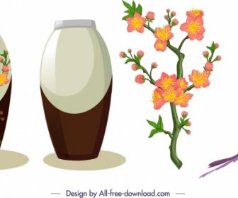 Orientalische Designelemente Vase Blume Pfauen Ikonen