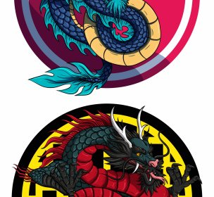 Oriental Naga Template Desain Klasik Yang Berwarna-warni