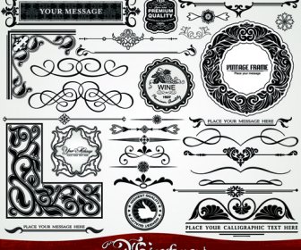 Ornamen vintage perbatasan elemen vektor set