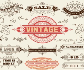Ornamental Elements And Labels Vintage Style Vector