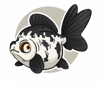 Ornamental Fish Icon Black White Handdrawn Sketch