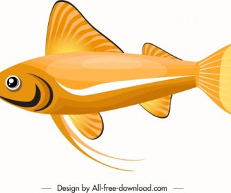 ไอคอนปลาสวยงามตกแต่งแบนสีทองสดใส