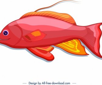 관 상용 물고기 아이콘 밝은 빨간색 디자인