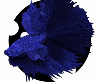 観賞用魚アイコンダークブルー3Dデザイン