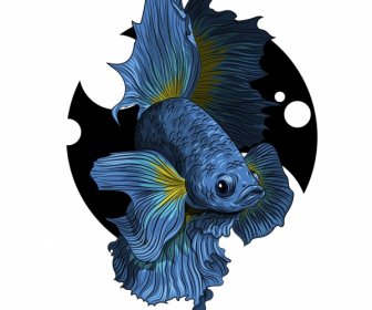 Ikon Ikan Hias Sketsa 3d Desain Mencolok Yang Elegan
