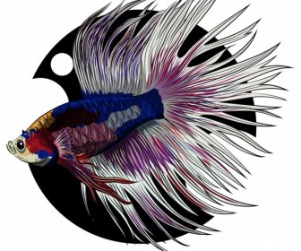 Ikon Ikan Hias Sketsa Ekor Mencolok Yang Elegan