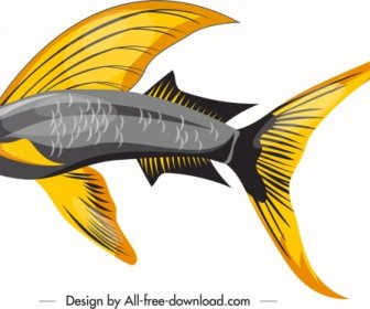 Ikon Ikan Hias Sketsa Warna-warni Mengkilap