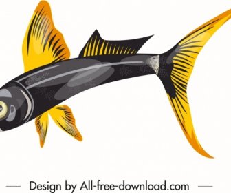 Ikon Ikan Hias Sketsa Hitam Kuning Mengkilap
