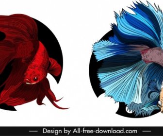 Ícones De Peixes Ornamentais Design 3D Heterogêneo