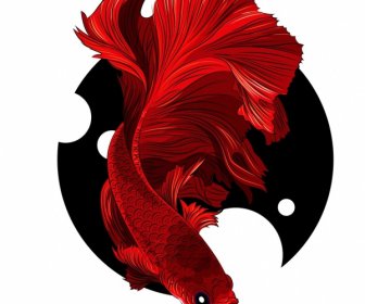 Ornamental Fish Painting Red Gaudy 3d Sketch