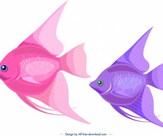 Ornamental Fishes Icons Pinkviolet Design