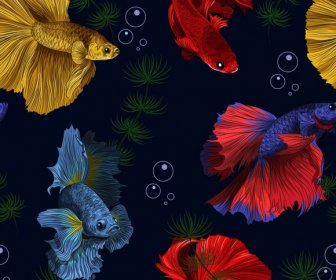 Ikan Hias Dekorasi Mencolok Realistis Desain Lukisan