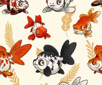 Ornamental Fishes Pattern Colorful Classic Handdrawn