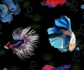 Ornamental Fishes Pattern Colorful Realistic Design