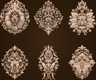 Vettore Degli Elementi Del Damasco Floreale Ornamentale