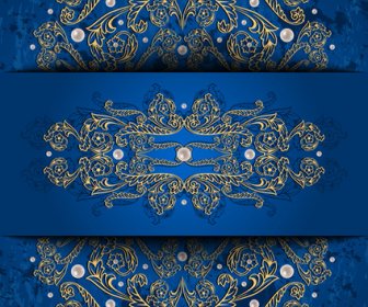 Ornate Blue Background With Gold Decorative Vector